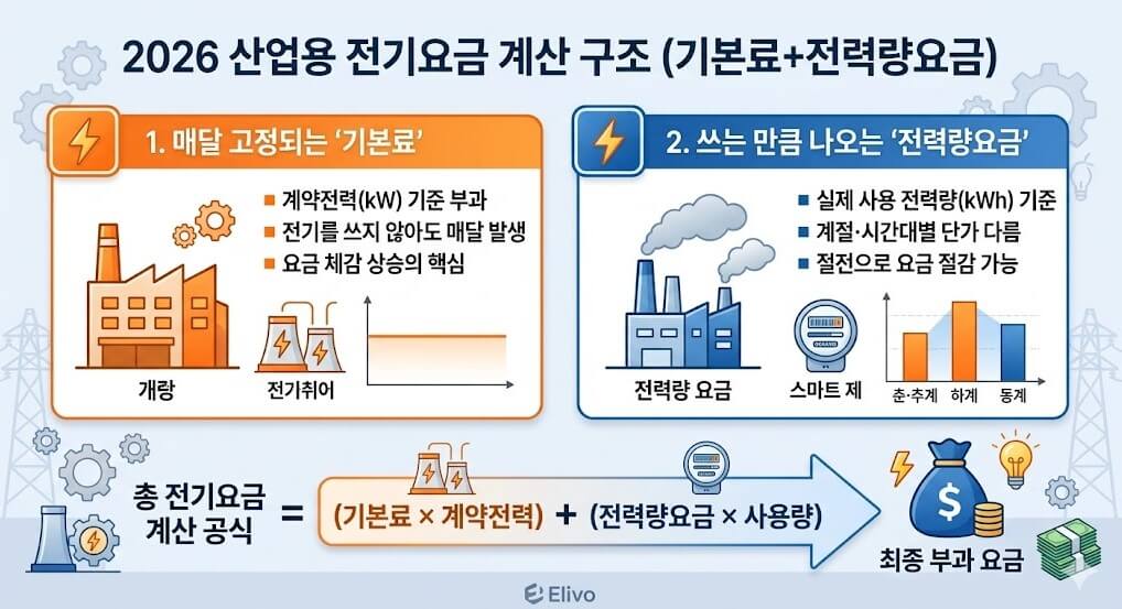 2026 산업용 전기요금 계산기 기본료 전력량요금 구조 총정리