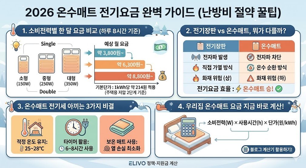 2026 온수매트 전기요금 소비전력별 비교 및 난방비 절약 꿀팁 