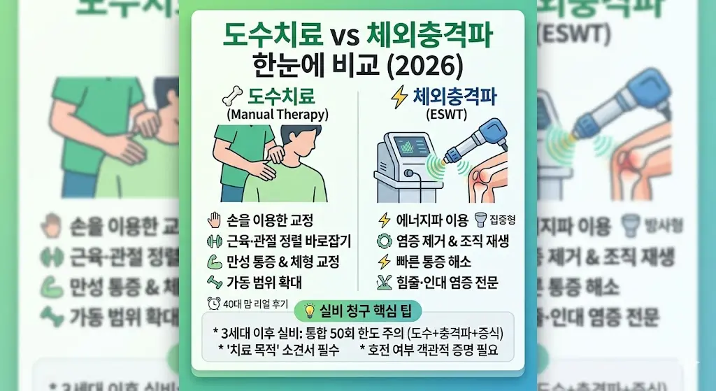 도수치료 vs 체외충격파 한눈에 비교 (2026)
