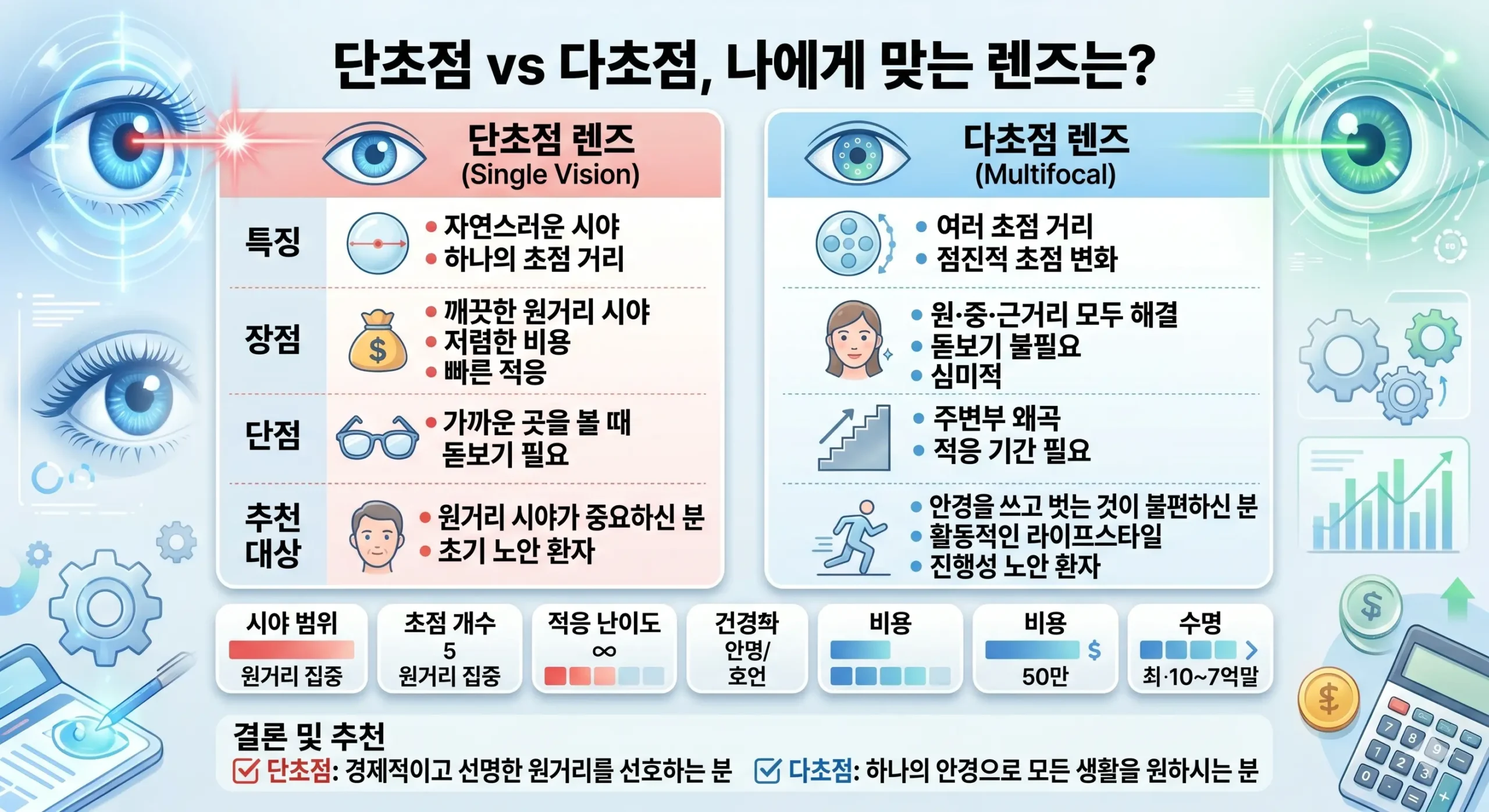 단초점 vs 다초점, 나에게 맞는 렌즈 인포그래픽